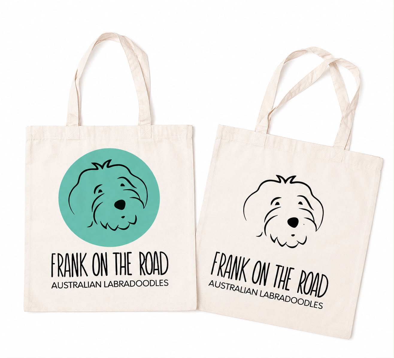 Tote Bag Frank On The Road - Dos modelos de bolsa en lienzo con ilustración del Labradoodle